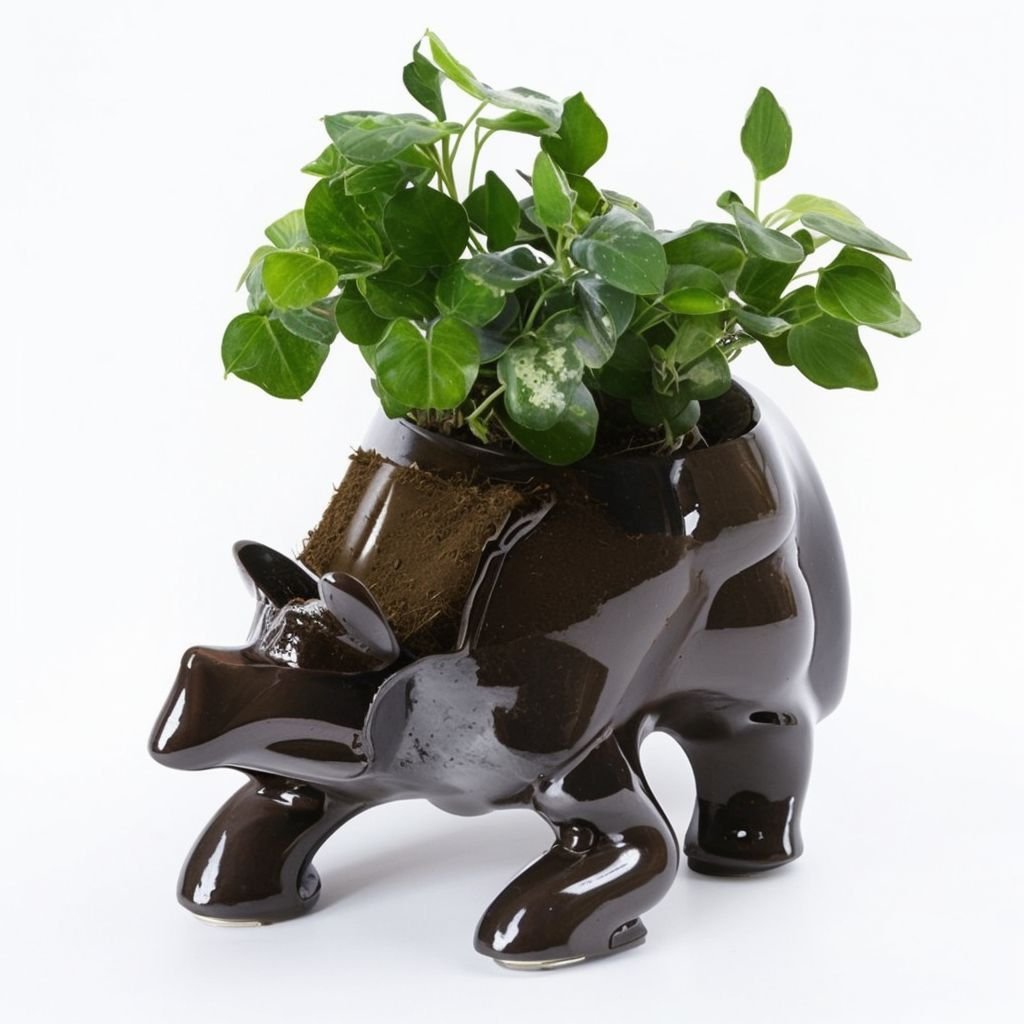 Doniczka na triceratopsa ciemnobrązowa - obrazek 2