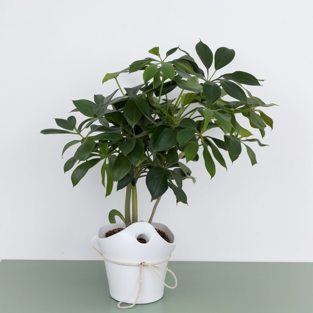 Schefflera w doniczce i opakowaniu prezentowym