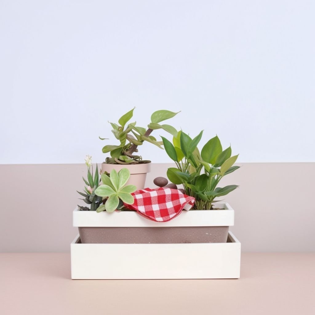 Kompozycja ogrodowa z sukulentów w doniczkach